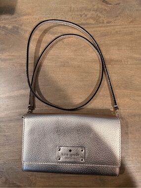 kate spade Metallic Gold Pebbled Leather Crossbody Wallet